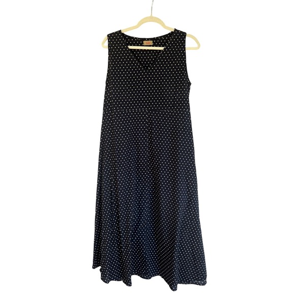 Tulip XS Tank Maxi Dress Black White Polka Dot Cotton Casual Sundress Lagenlook - Picture 1 of 8